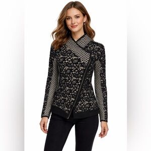 Moth Shawl Cardigan Sweater S Small Black Ivory Stretch Cotton Zip Foldover